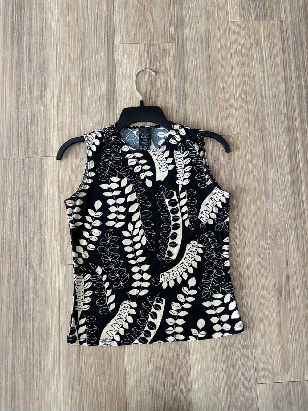 VTG Suzie In The City Tank Shell Top Black Beige Leaf Womens PS 90s Boho Office - Picture 6 of 9